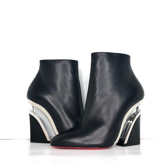 NEW Christian Louboutin Levitibootie 100 Calf Metal Plexi Ankle Boots 38 Shoes - Picture 2 of 13